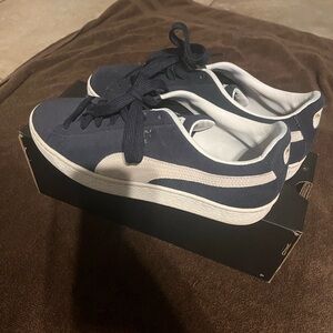 Puma Navy Blue and White Suede Sneakers